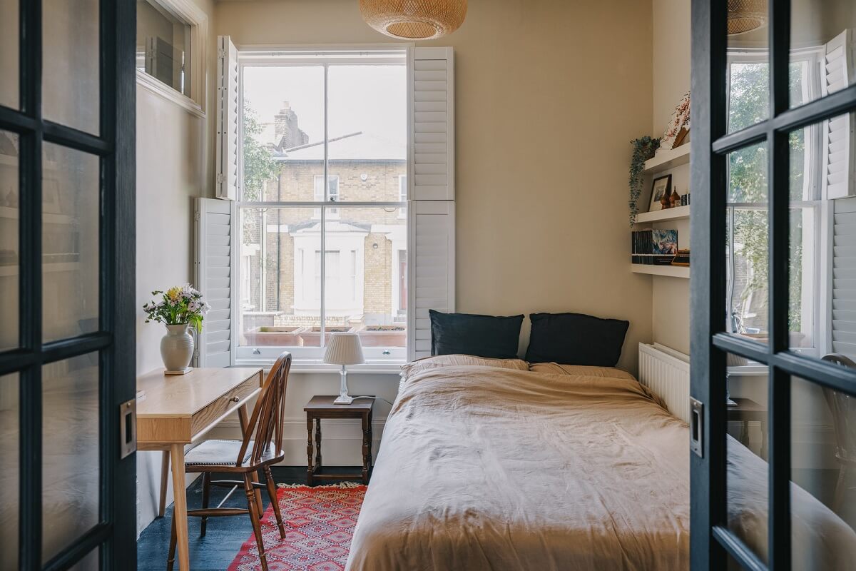 A Small London Apartment Filled with Books 11 small bedroom with desk