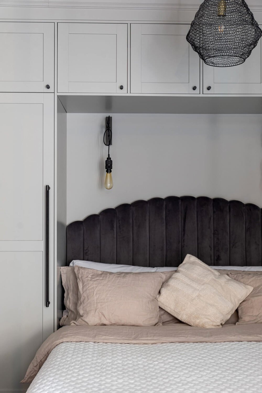 A Gray Apartment with an Industrial Glass Bedroom 14 small bedroom with wardrobes wall