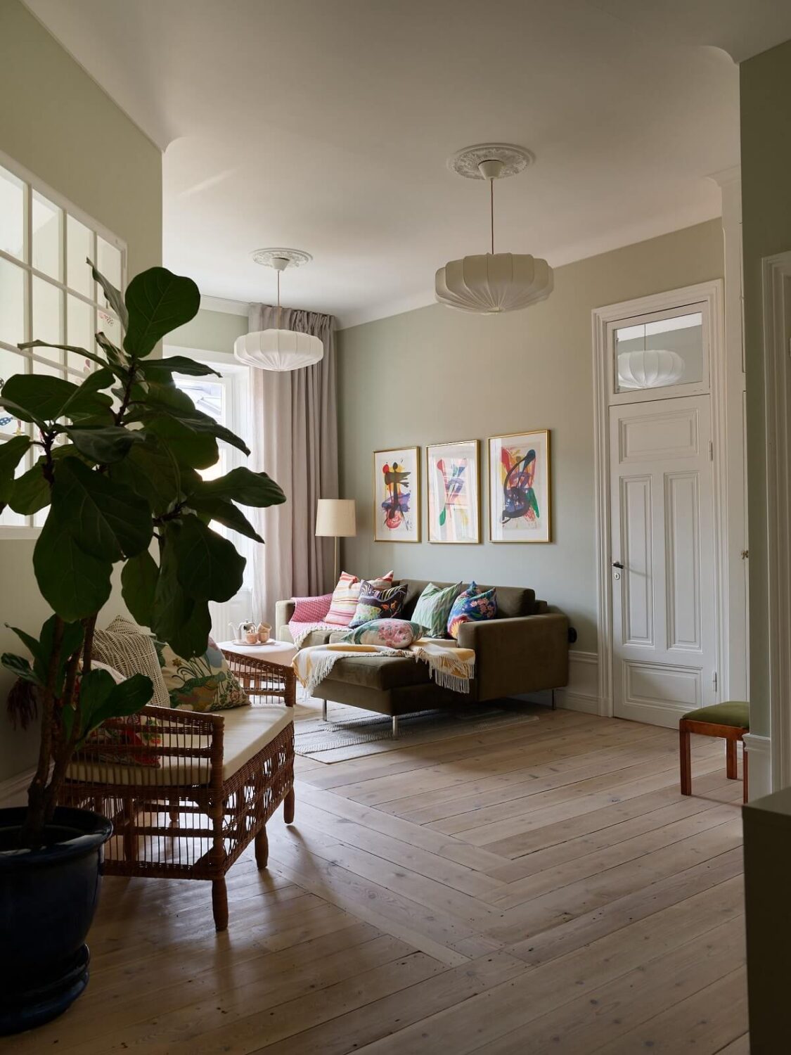 A Green Kitchen in a Gray Family Apartment 15 television room