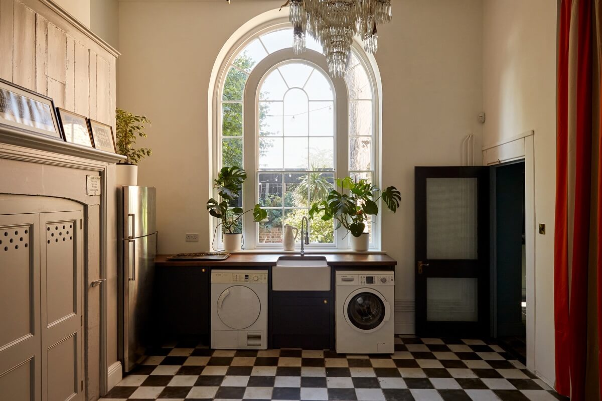 A Georgian House in England with a Ballroom 7 utility room with checkerboard floor