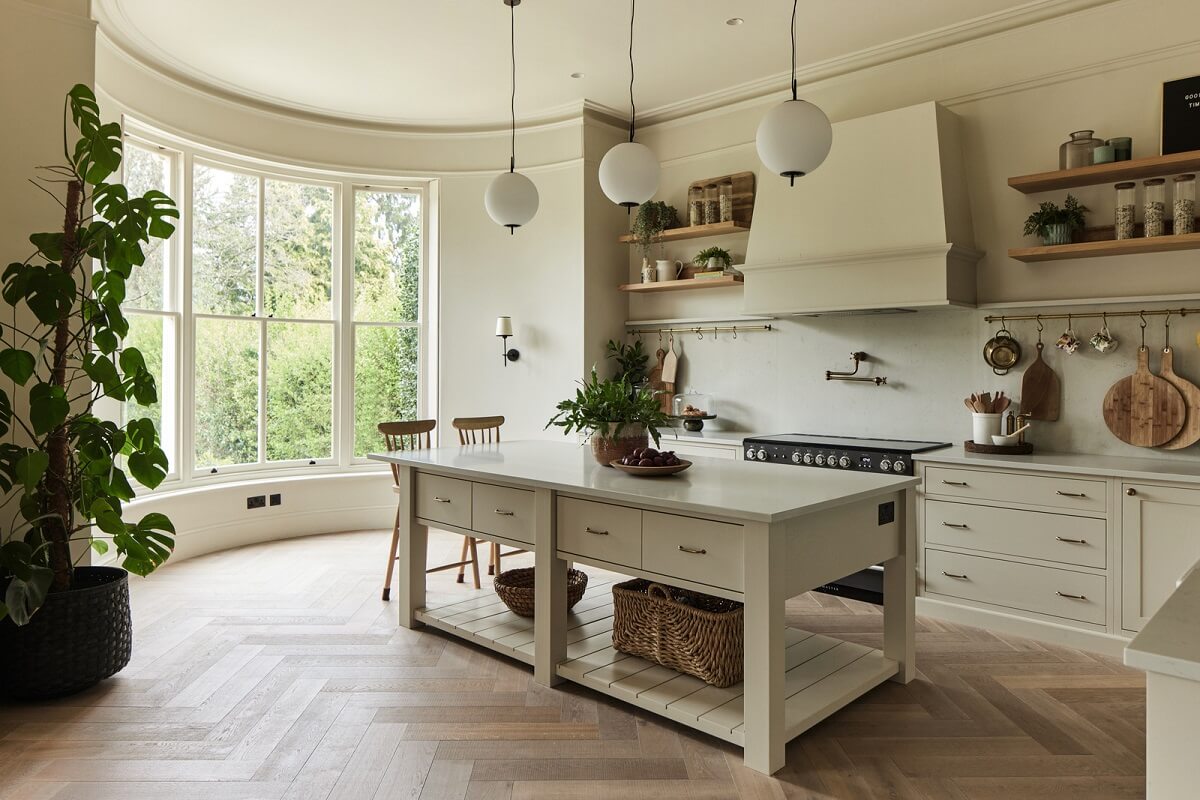 Historic Features and Modern Design in an English Regency Villa 4 white kitchen with island