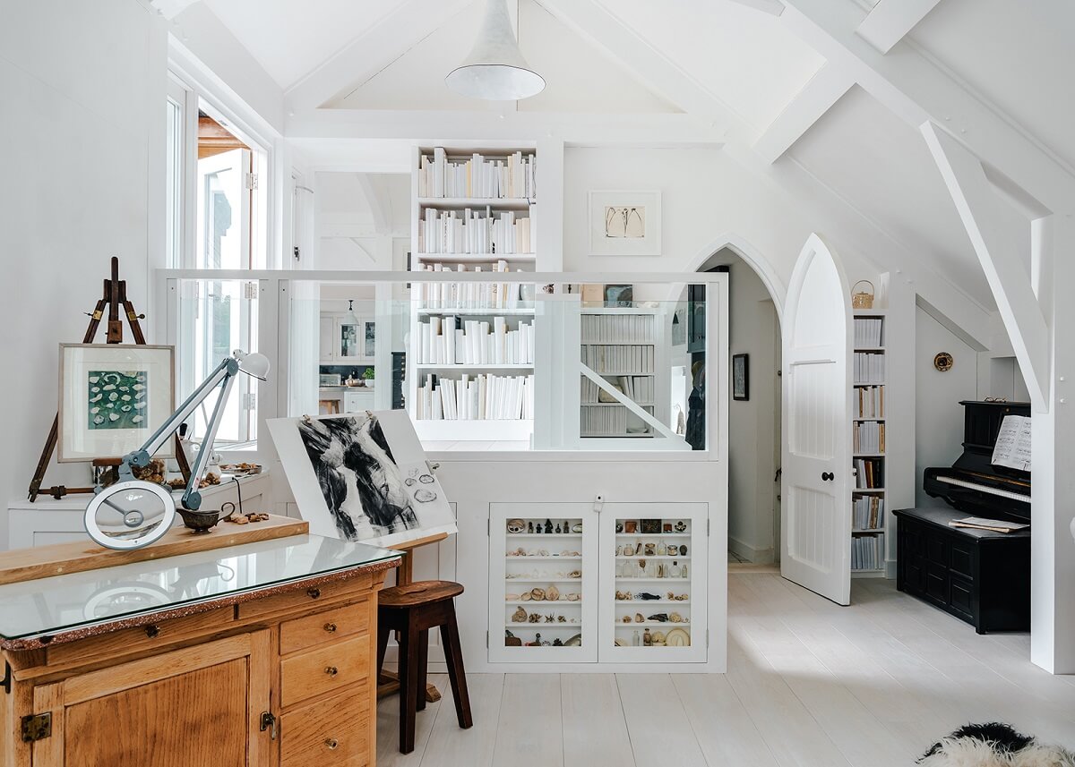 A Coastal White Painter's Home with Reclaimed Features in Cornwall 6 white living space in artist home