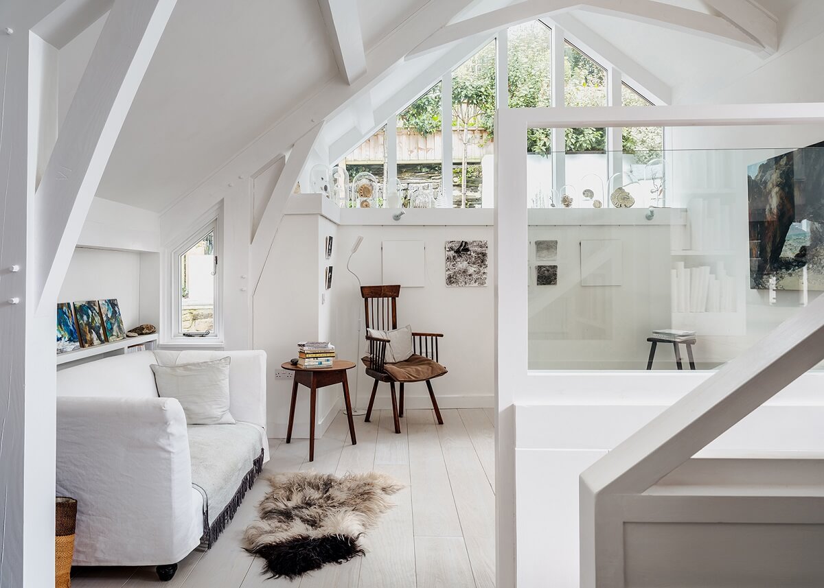 A Coastal White Painter's Home with Reclaimed Features in Cornwall 8 white living space with large window