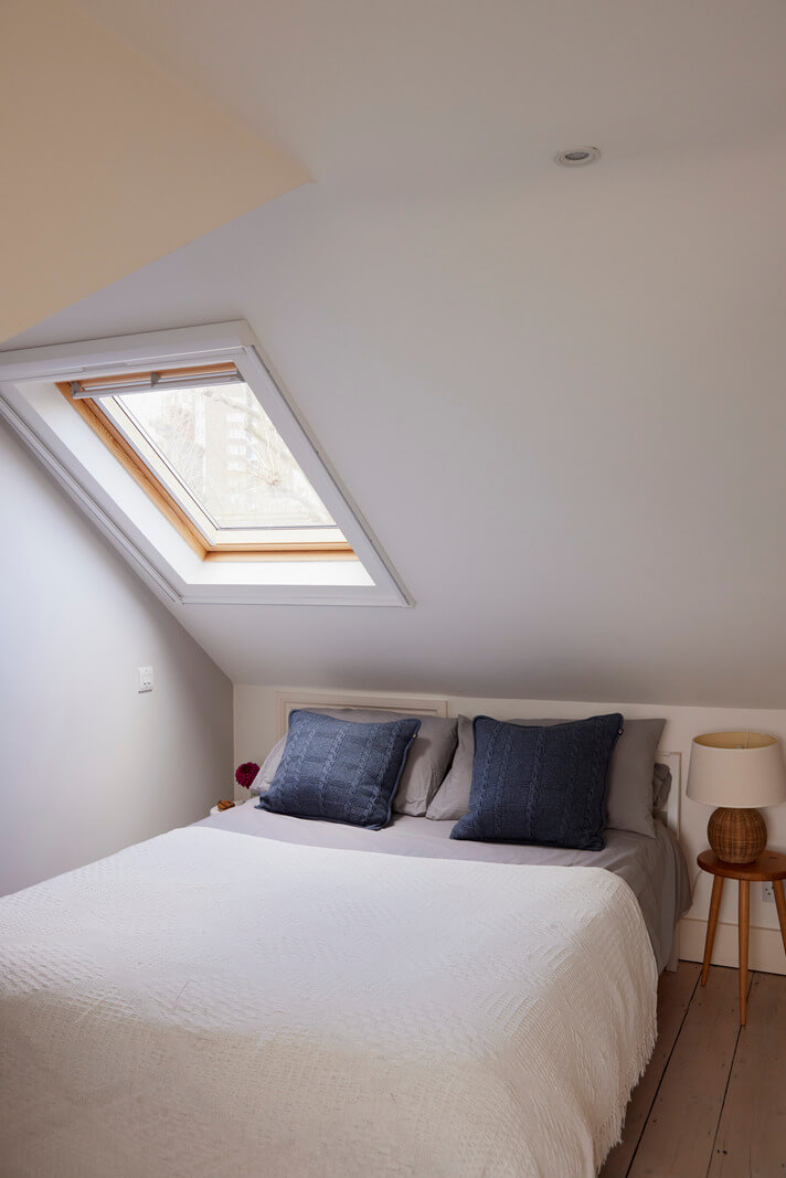 A London Maisonette with A Light Blue deVOL Kitchen 13 whtie bedroom with slanted ceiling