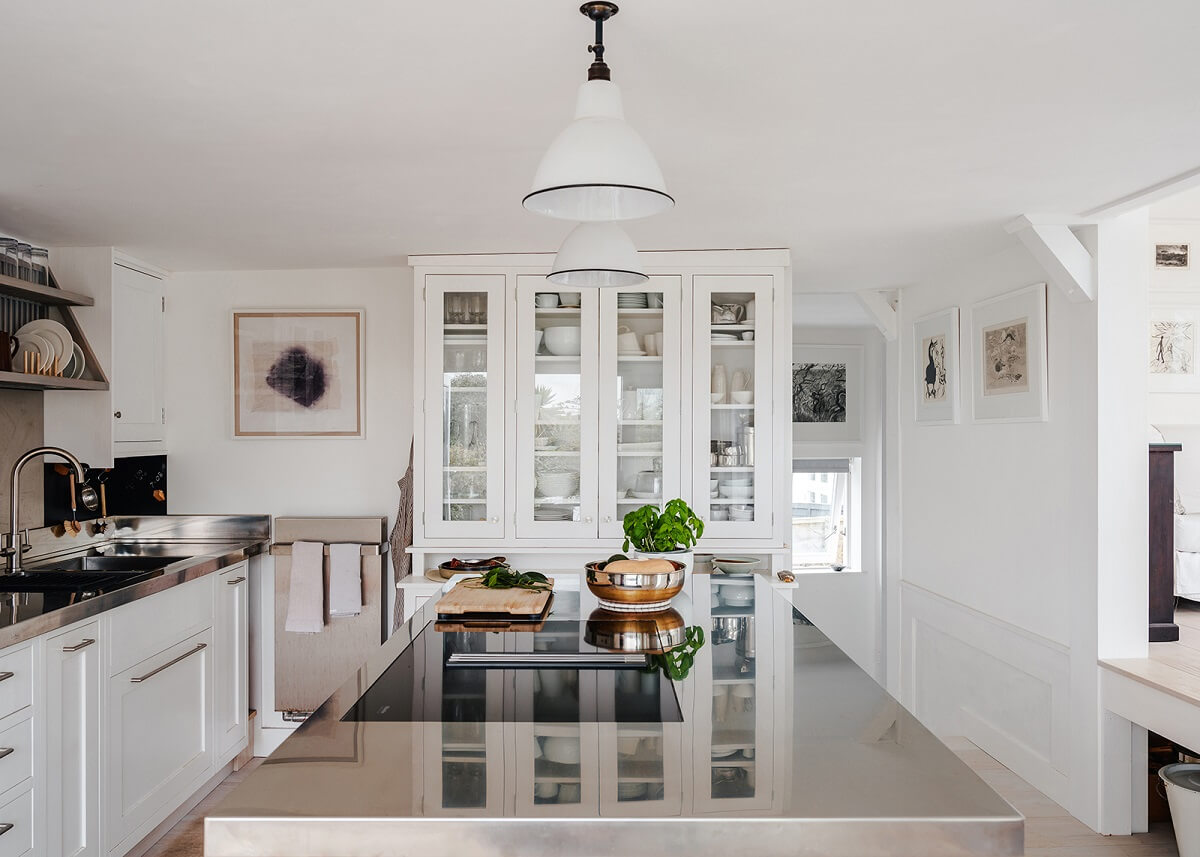 A Coastal White Painter's Home with Reclaimed Features in Cornwall 5 whtie kitchen