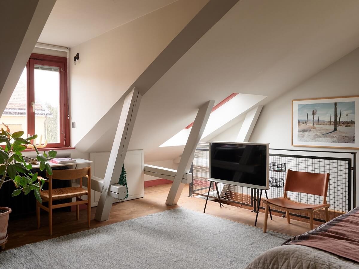 A Stunning Bathroom in a Duplex Apartment in Stockholm 17 attic bedroom with desk under window nordroom