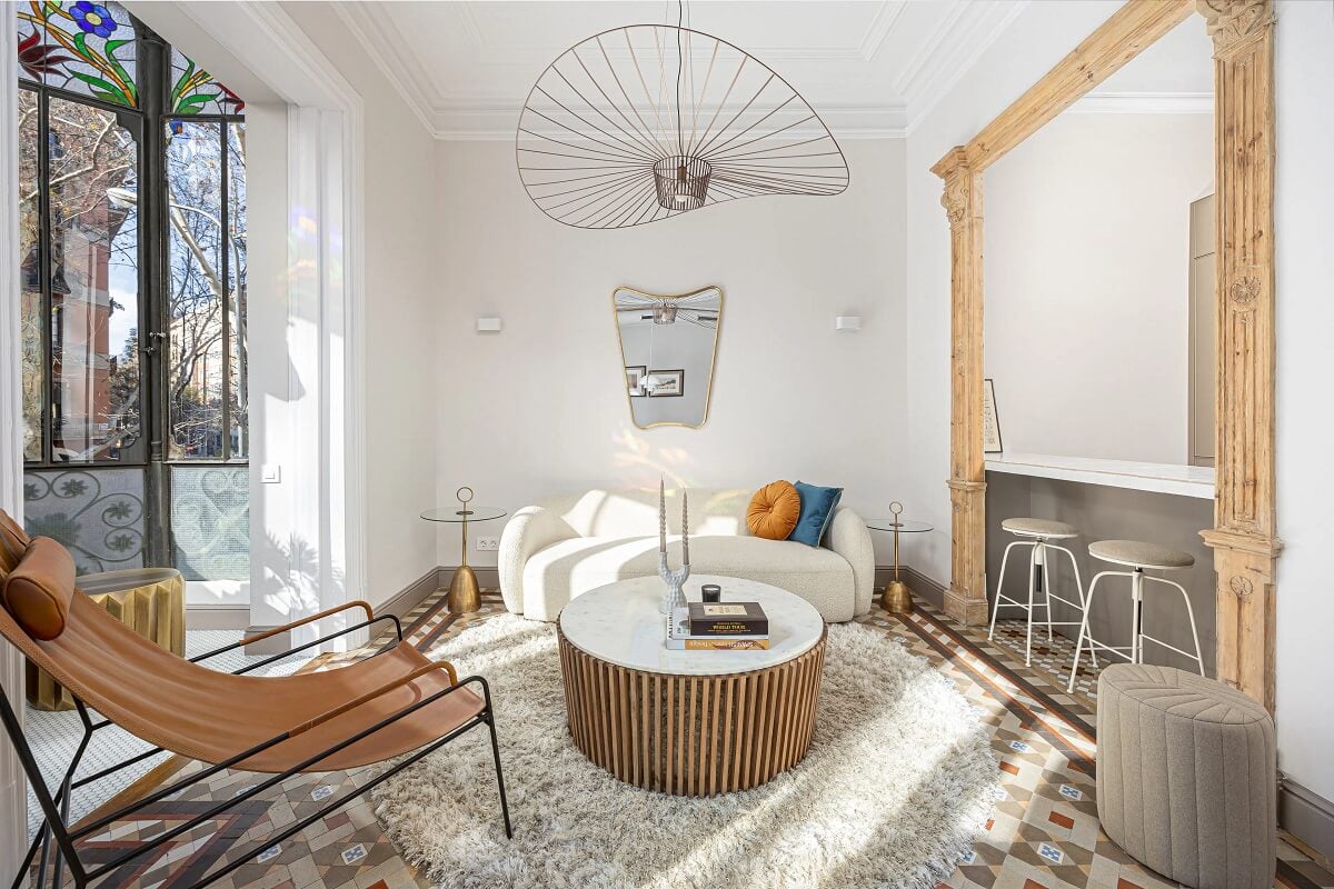 A Renovated Modernist Apartment in Barcelona 1 barcelona living room with historic details nordroom
