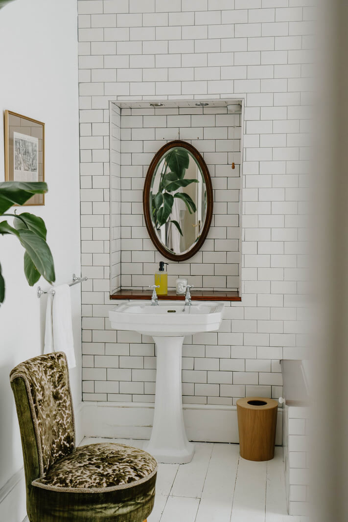 Neutral Tones and Original Features in an English Townhouse 14 bathroom sink white subway tiles nordroom