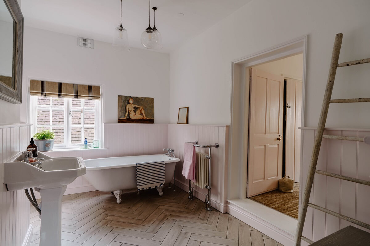 An 18th-Century Historic House with an Amazing Kitchen 18 bathroom with herringbone floor