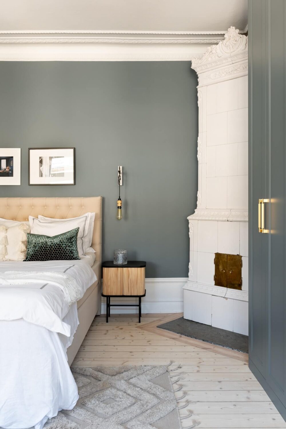 A Light Renovated Apartment in Stockholm 10 bedroom gray walls and fireplace
