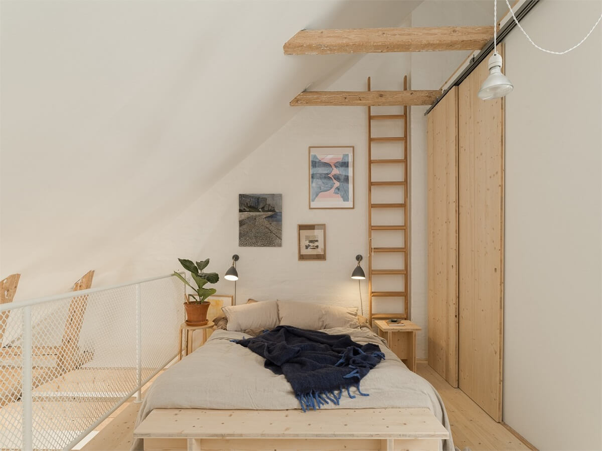 Wooden Details in a Light Duplex Apartment in Sweden 18 bedroom wood elements