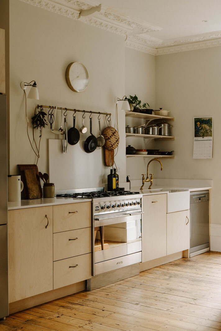 Neutral Tones and Original Features in an English Townhouse 2 birch ply kitchen