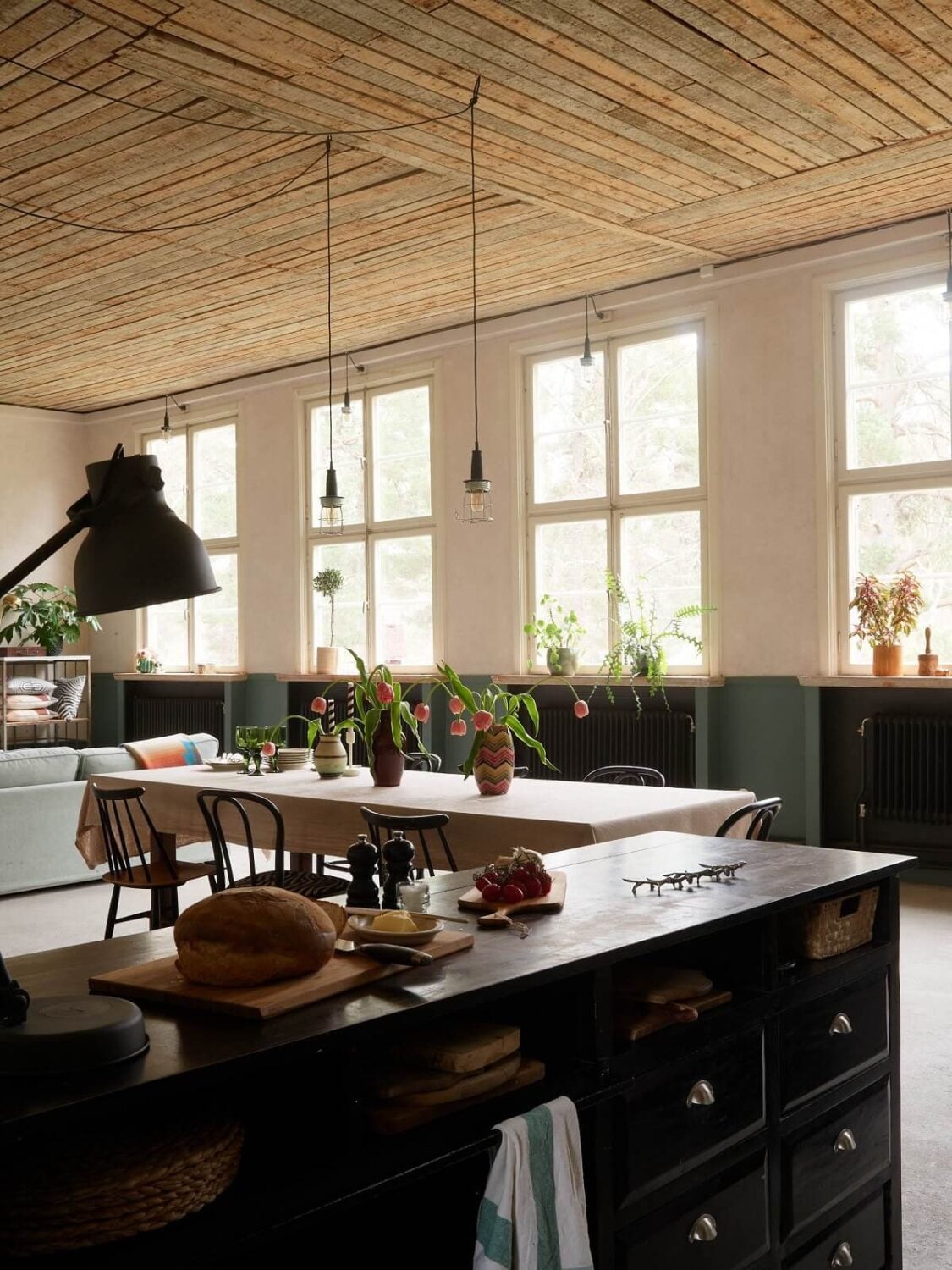 A Charming School Conversion in Sweden 8 black kitchen in school conversion