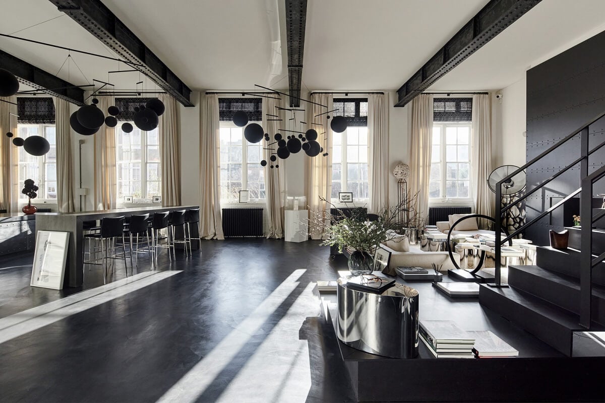 A Monochrome London Loft Filled with Art 14 black white living space monochrome loft apartment london nordroom