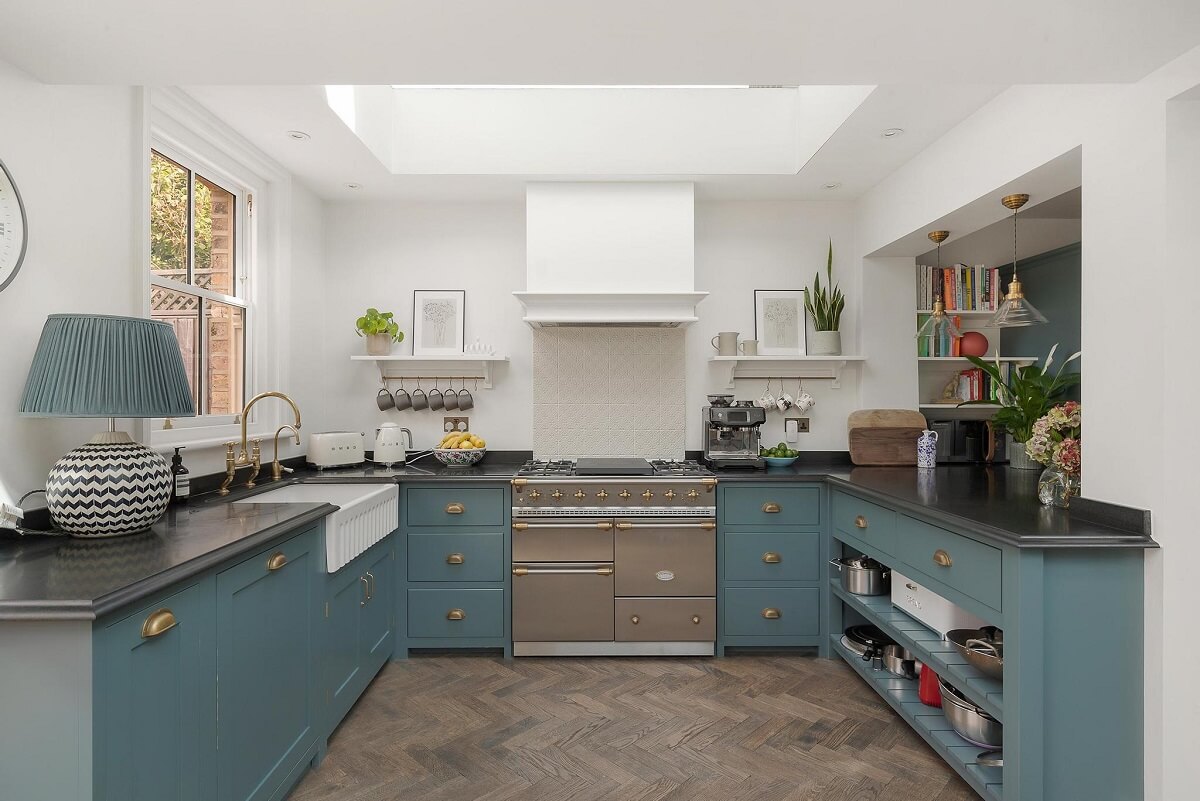 A Victorian House with a Blue deVOL Kitchen 3 blue devol kitchen with skylight