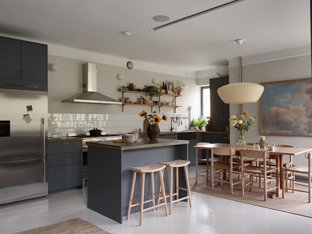 A Stunning Bathroom in a Duplex Apartment in Stockholm 8 blue kitchen with island nordroom