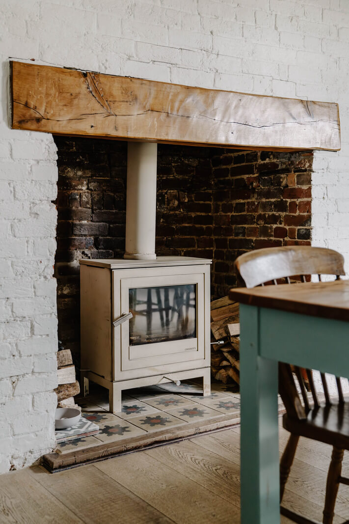 An 18th-Century Historic House with an Amazing Kitchen 6 brick fireplace