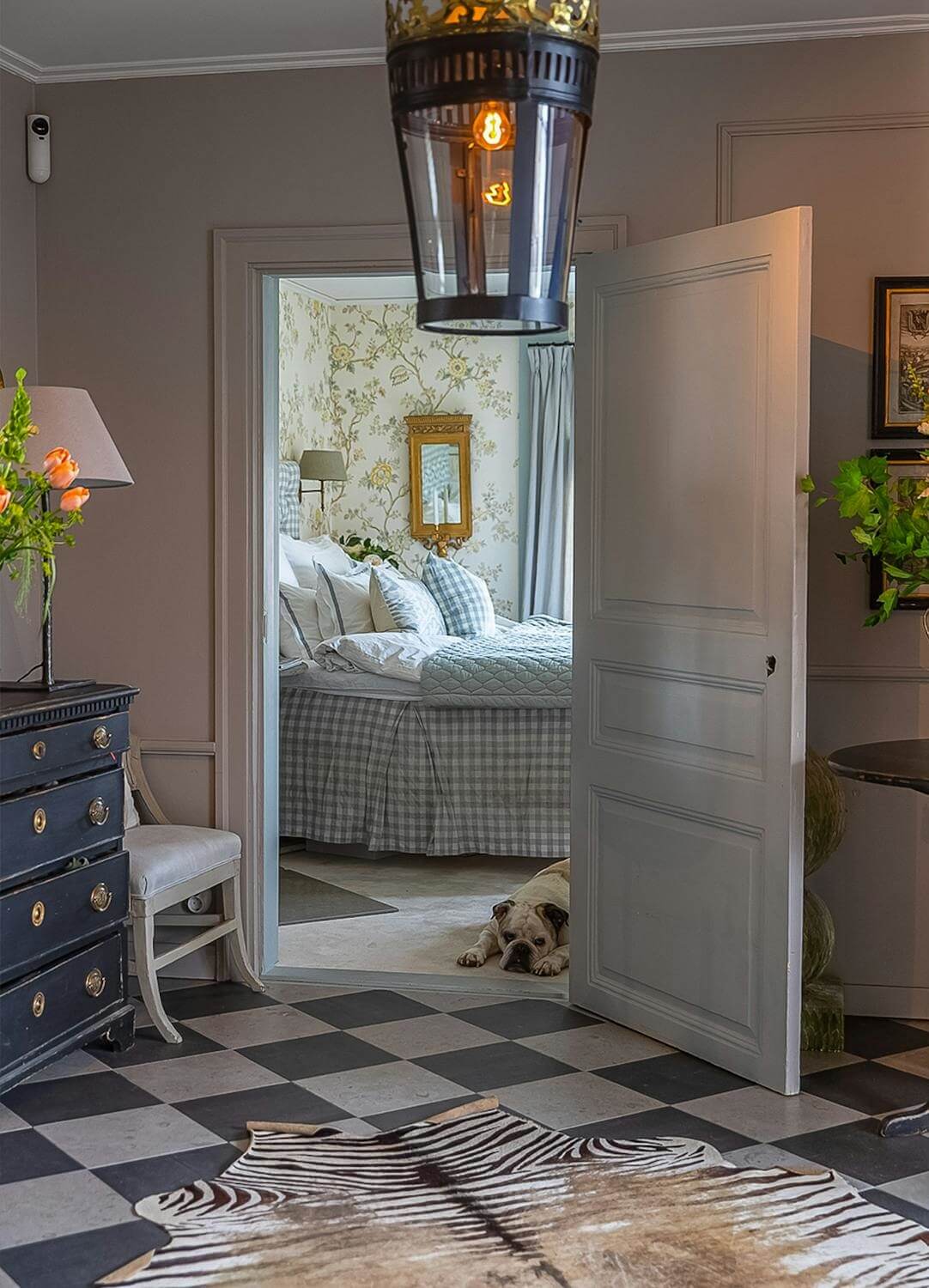 A Classic and Luxurious Lakeside Home in Sweden 16 checkerboard floor bedroom view luxurious summer house sweden nordroom