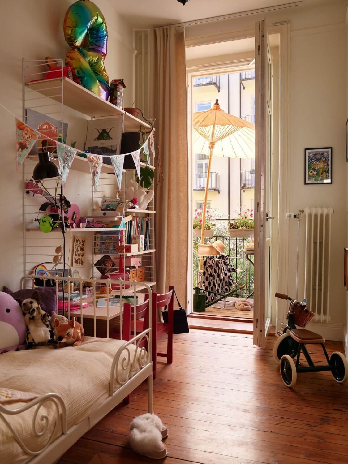 Warm Tones and a Blue Hallway in a Stockholm Apartment 15 children room with balcony