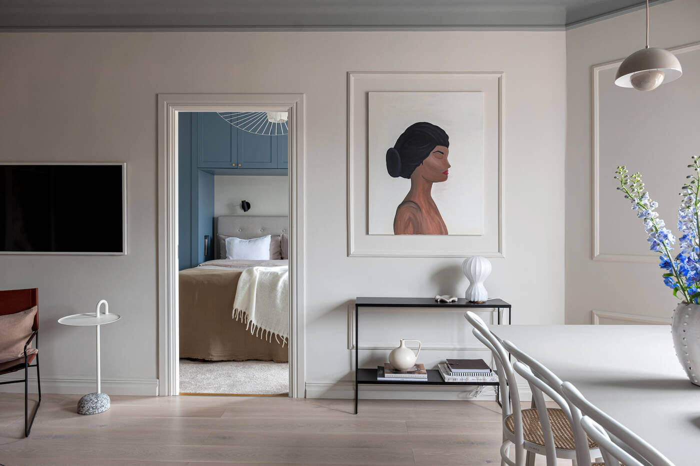A Stylish Renovated Stockholm Apartment with Built-In Storage 9 classic living room with painted ceiling