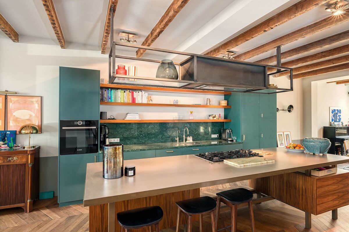 A Colorful Family Home with Open-Plan Spaces in Amsterdam 6 colorful kitchen with island