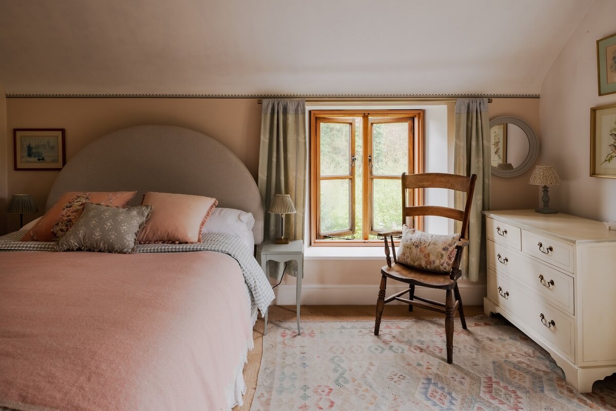 Ochre Yellow and Green Tones in a Cozy Welsh Cottage 16 cottage bedroom low ceiling nordroom