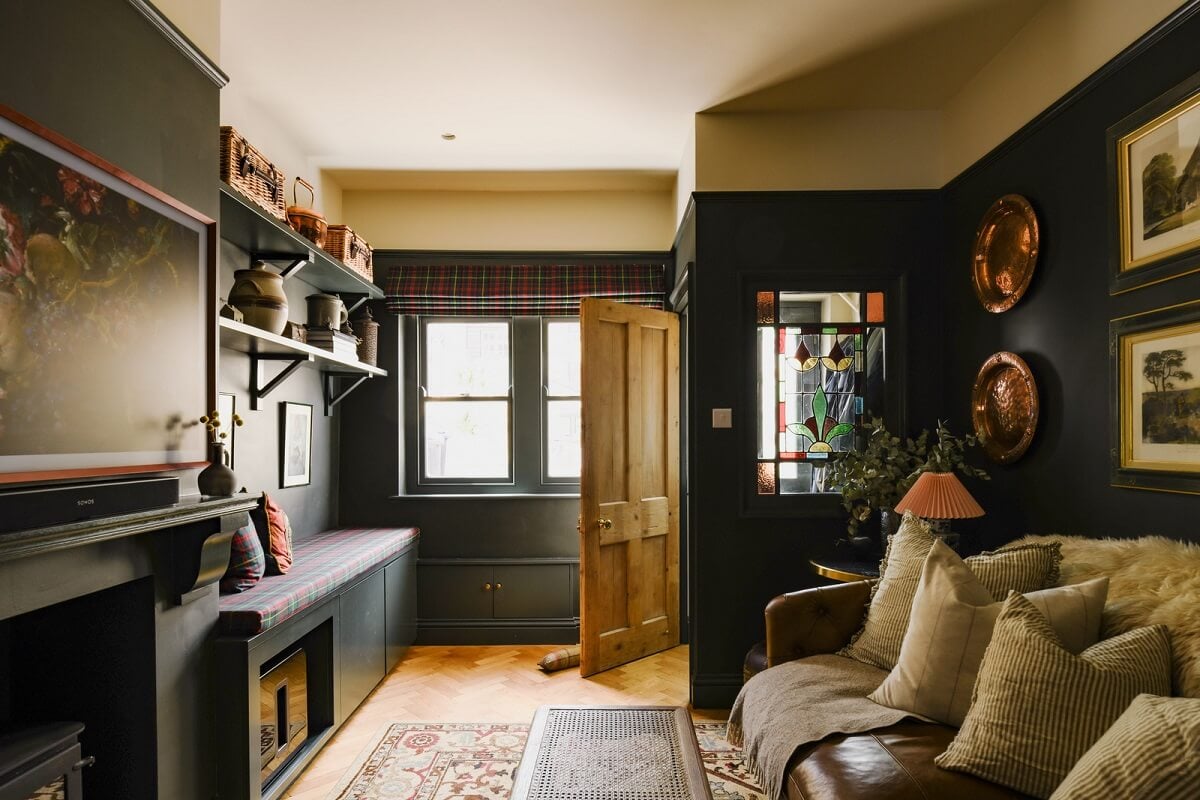 A Rich Color Palette in a Historic English Home 8 dark green living room