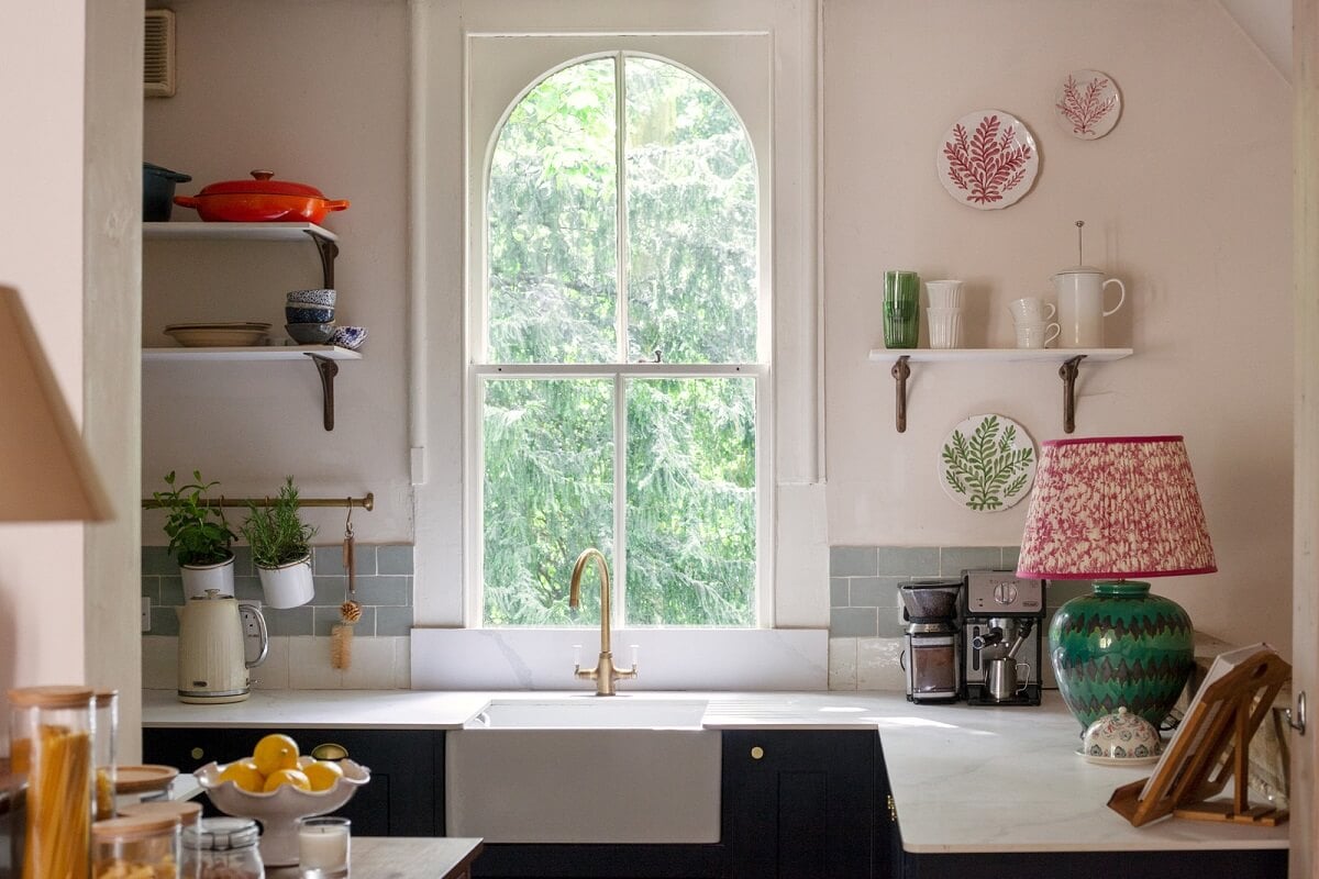 Charming Cottage Style in a London Maisonette 8 devol kitchen with arched window nordroom
