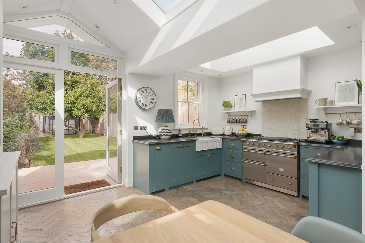 A Victorian House with a Blue deVOL Kitchen 2 devol kitchen with blue cabinets and garde access
