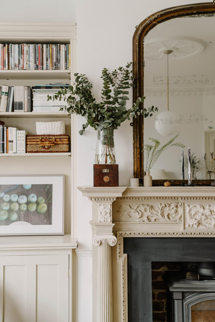 Neutral Tones and Original Features in an English Townhouse 6 fireplace detail