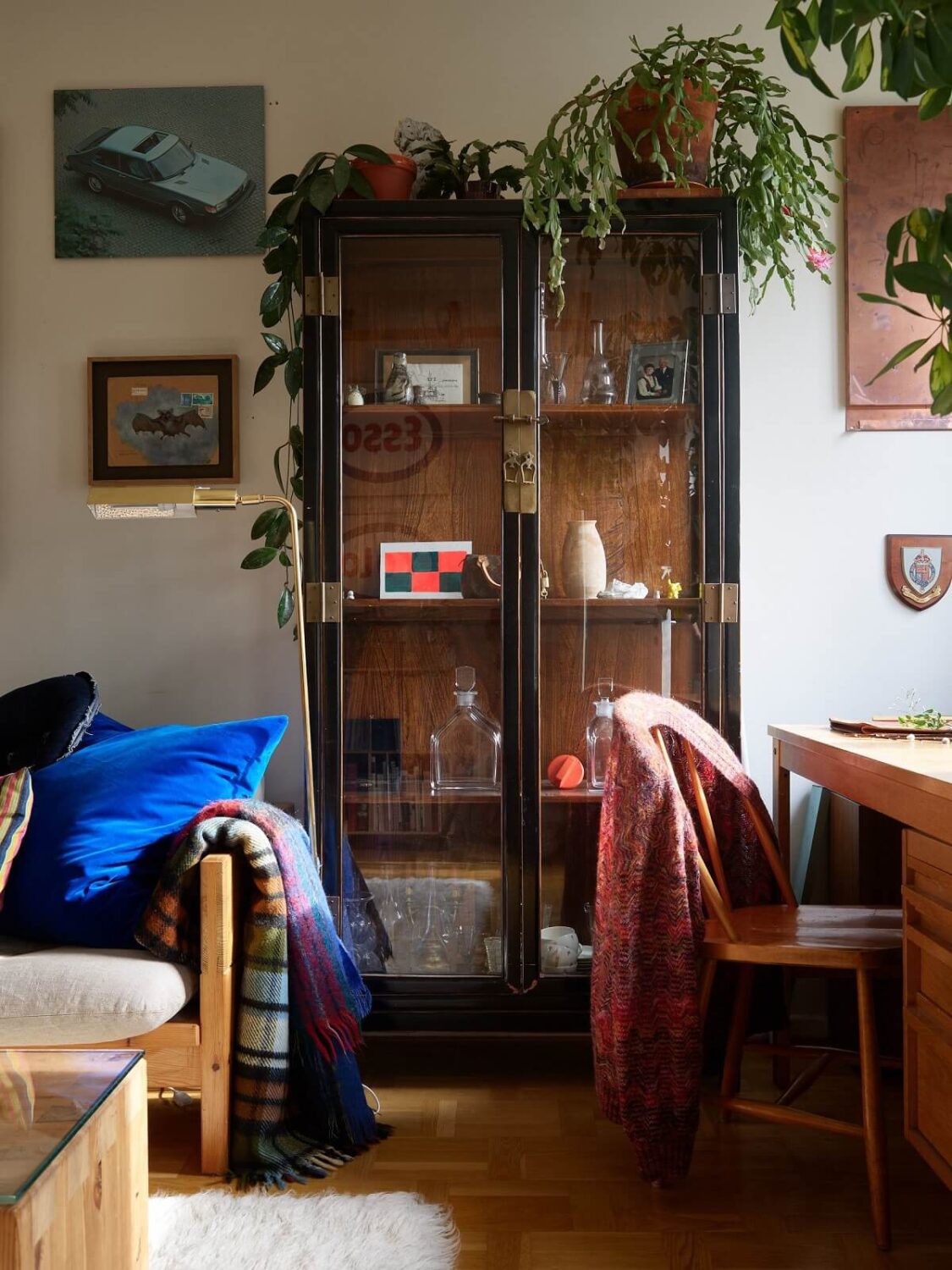 A Swedish Apartment with a Restored Original Kitchen 6 glass cabinet and desk