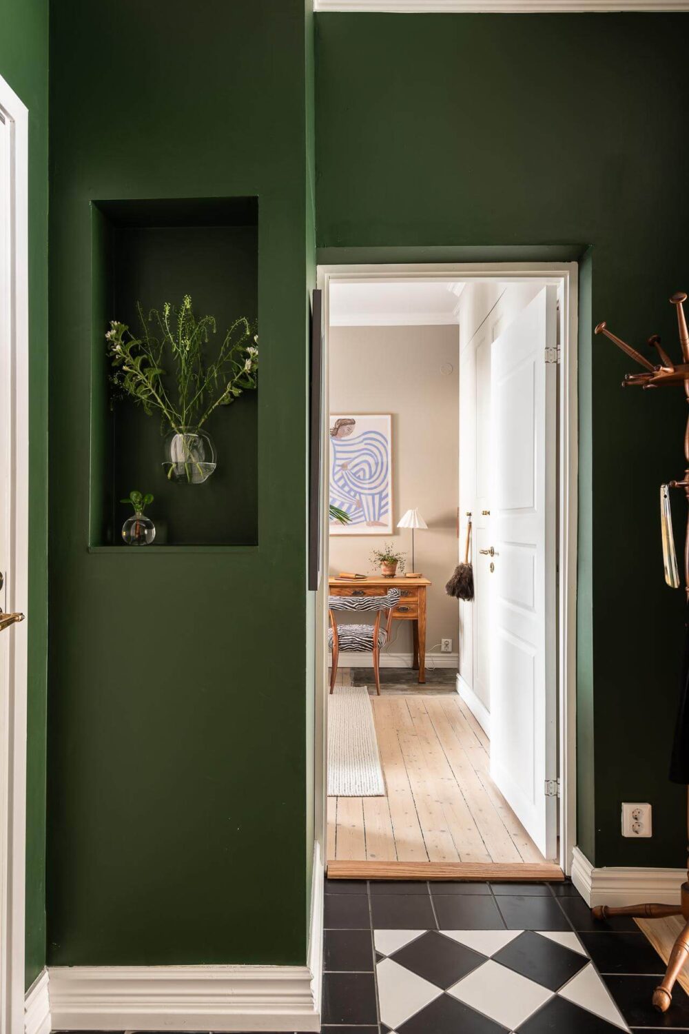 A Turn of the Century Apartment with a Green Kitchen 21 green hallway