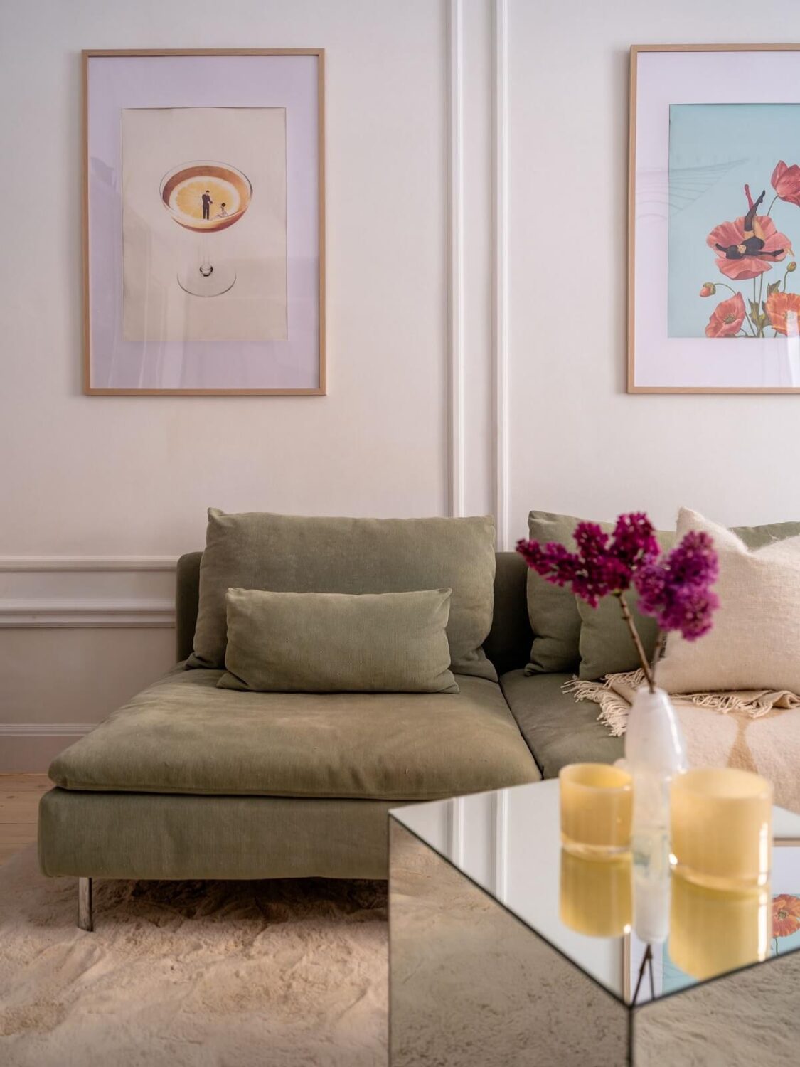 A Small, Tastefully Renovated Apartment in Stockholm 3 green ikea sofa living room