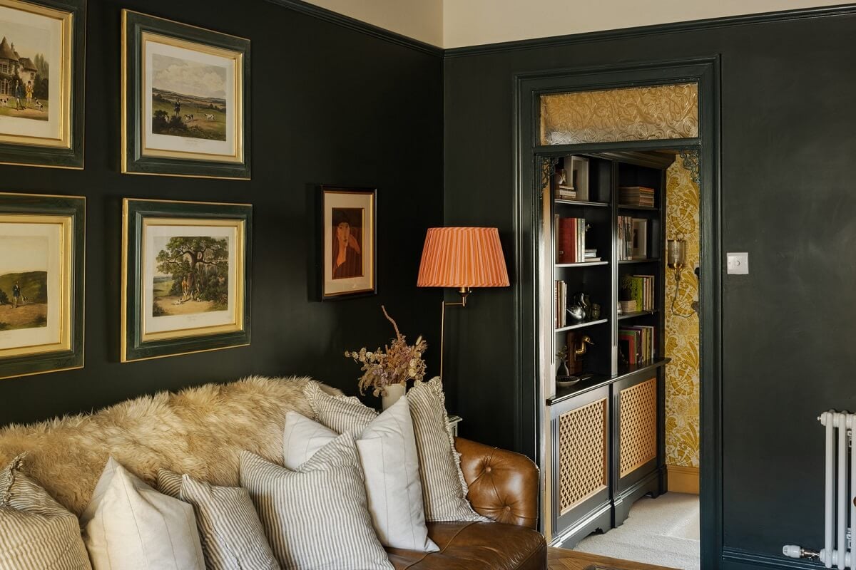 A Rich Color Palette in a Historic English Home 13 green living room
