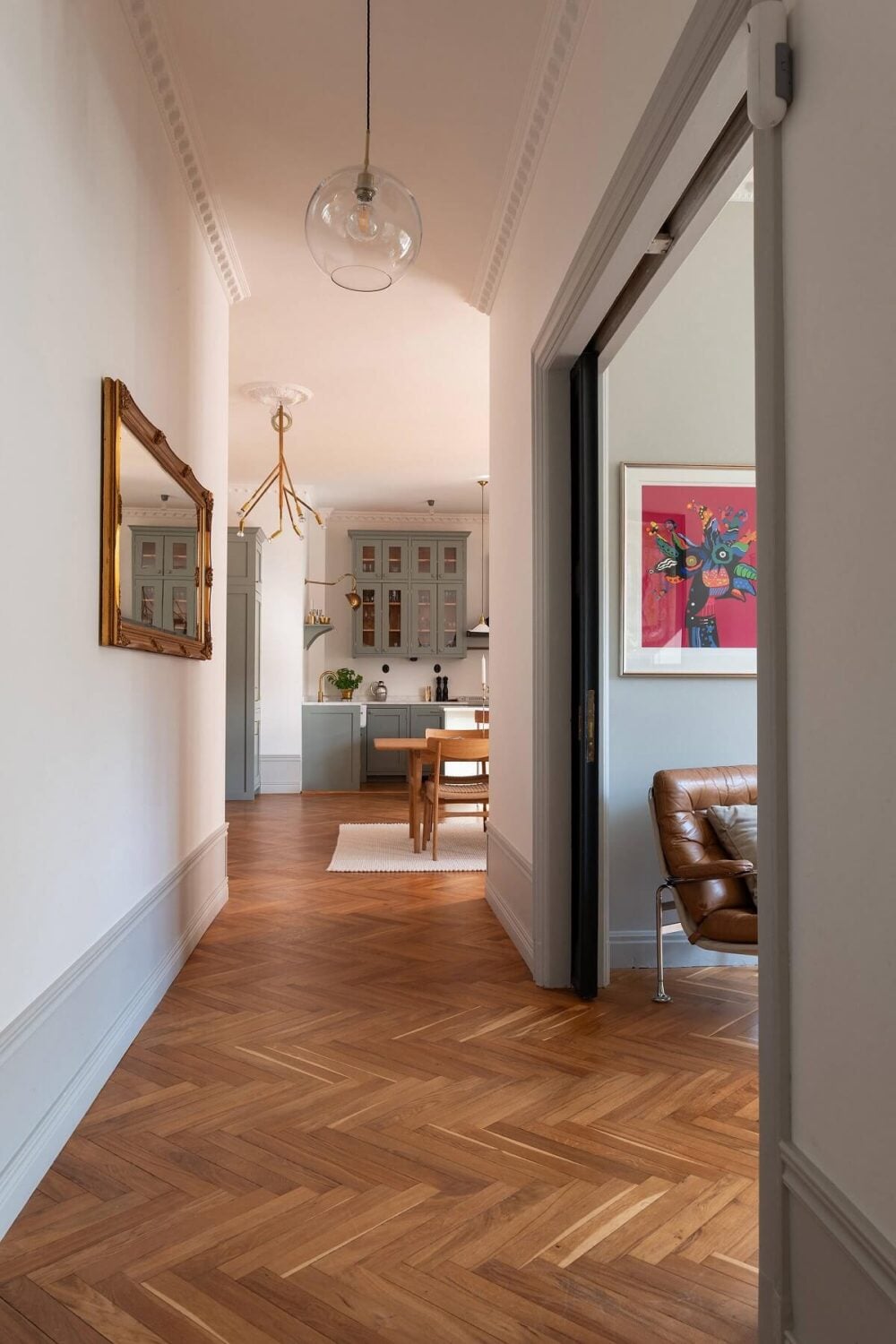 An Elegant Turn-of-the-Century Apartment in Stockholm 16 hallway with parquet floor