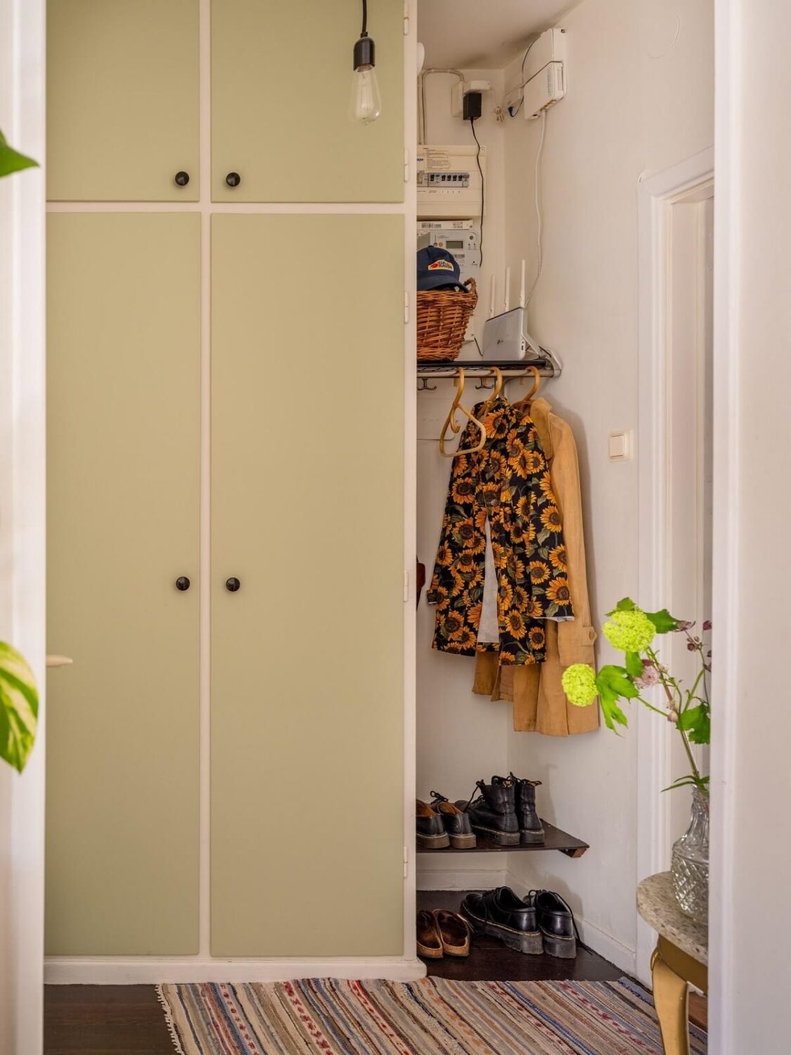 A Studio Apartment with Vintage Green Cabinets 15 hallway with vintage built in cabinets nordroom