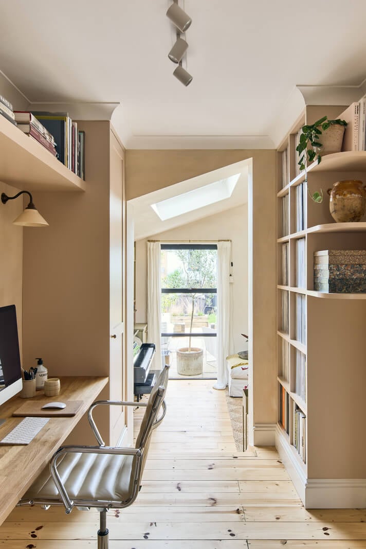 A Light Garden Apartment in London's Poet's Corner 6 home office with built in wooden desk