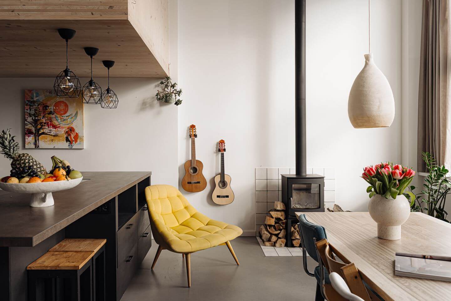 A Modern Loft-Style School Conversion in Amsterdam 3 kitchen and dining space