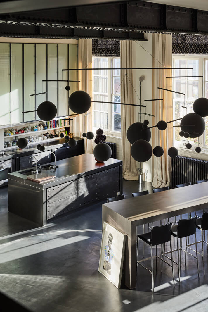 A Monochrome London Loft Filled with Art 11 kitchen from above monochrome loft apartment london nordroom