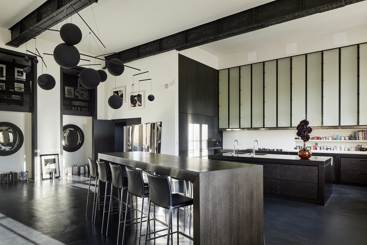 A Monochrome London Loft Filled with Art 10 kitchen island monochrome loft apartment london nordroom
