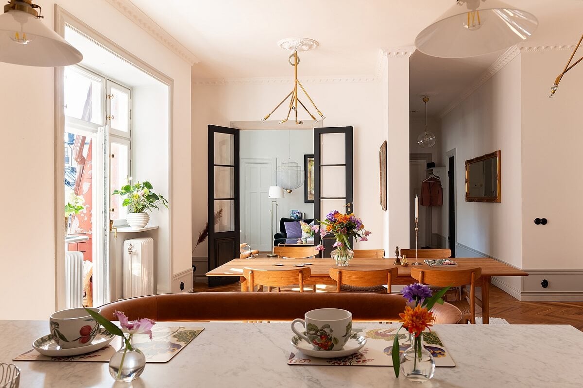 An Elegant Turn-of-the-Century Apartment in Stockholm 11 kitchen view into dining area