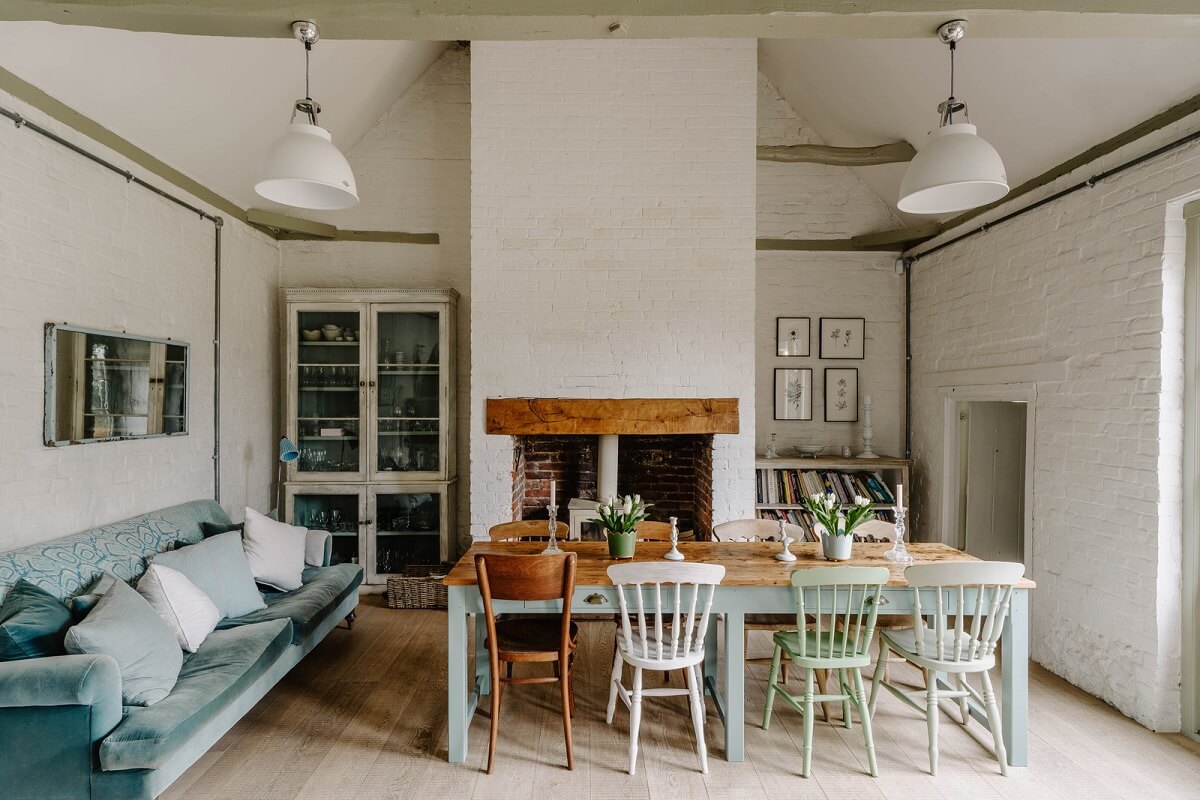 An 18th-Century Historic House with an Amazing Kitchen 1 kitchen with pitched ceiling and large dining table nordroom