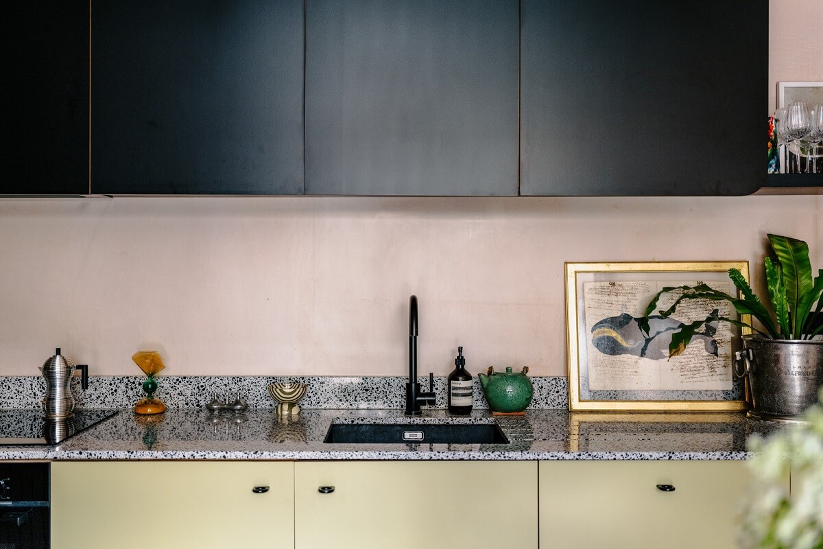 Warm Color Tones in a London Apartment with a Garden 4 kitchen with two tone cabinets