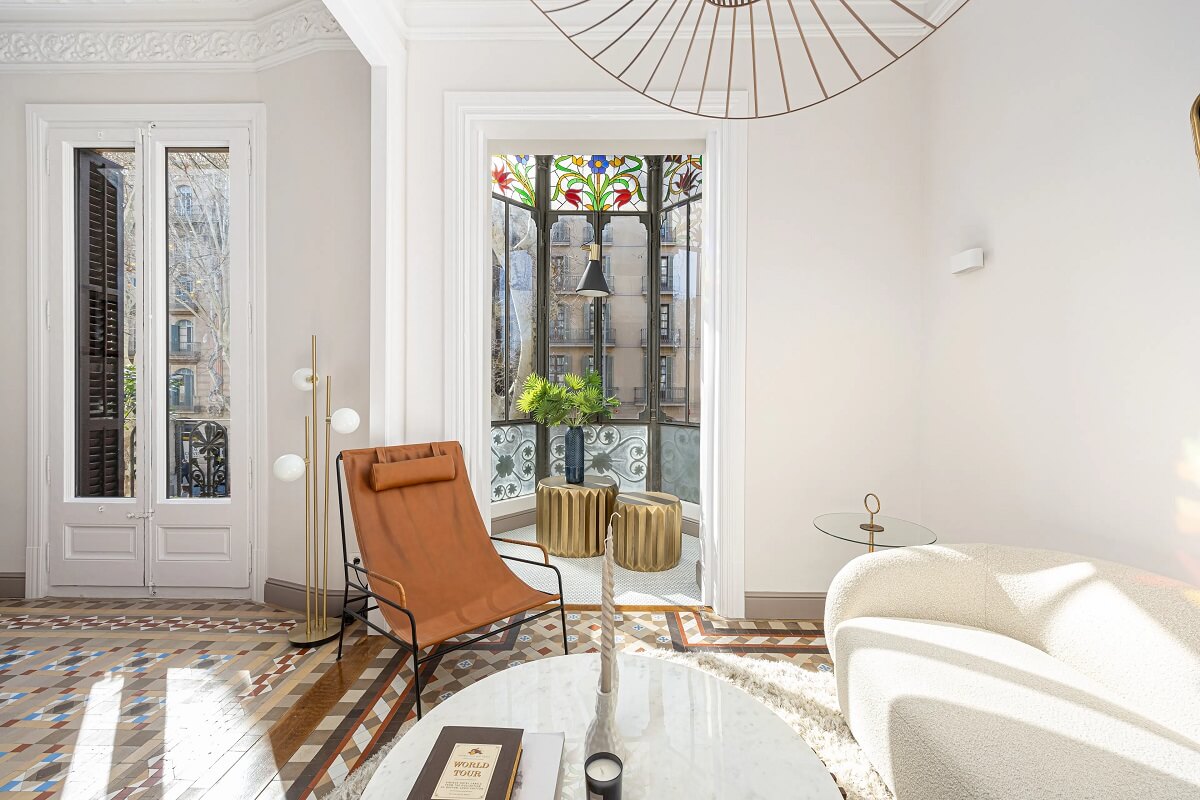 A Renovated Modernist Apartment in Barcelona 2 light filled living room