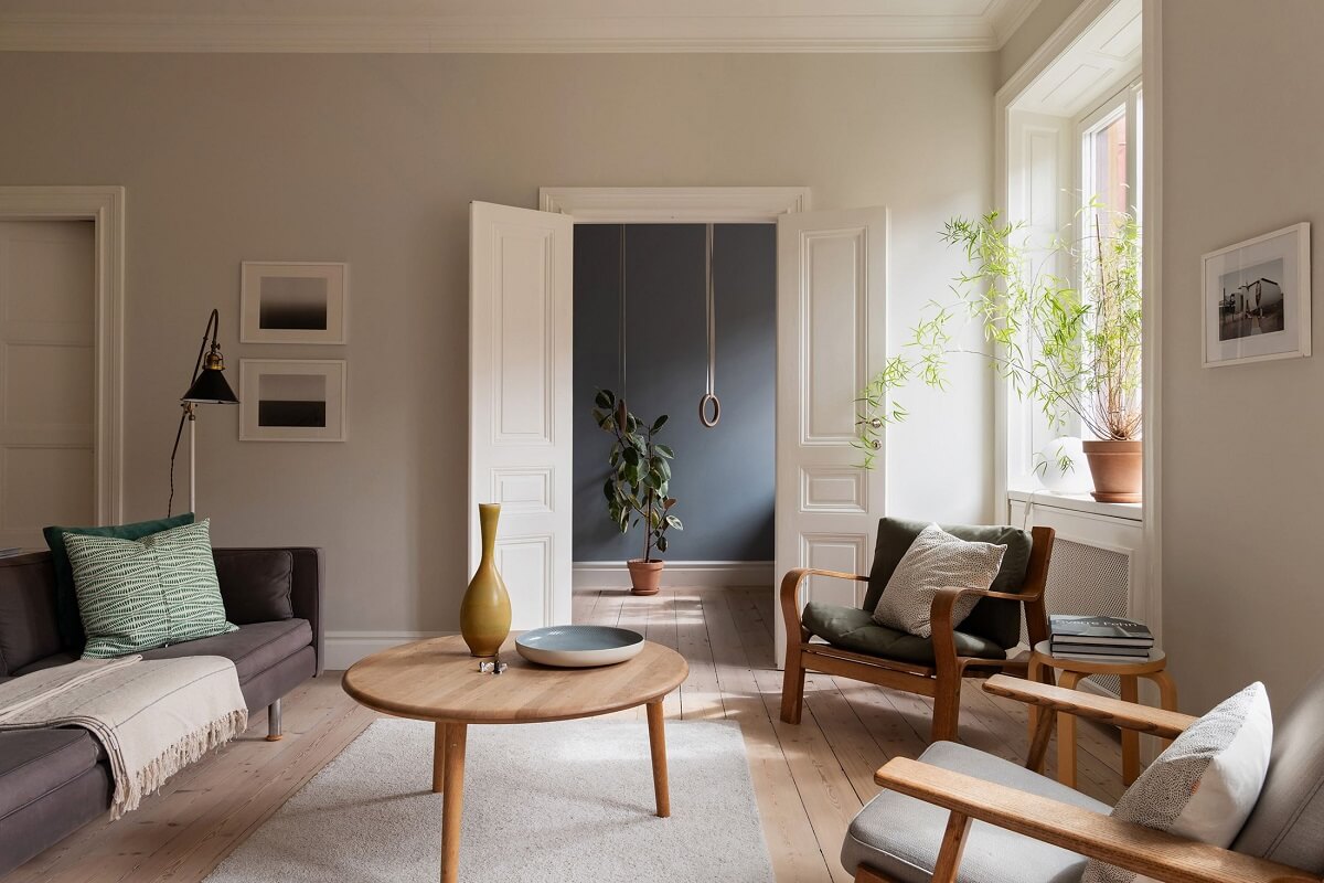 Light Rooms in a Renovated Historic Apartment in Stockholm 6 light gray living room