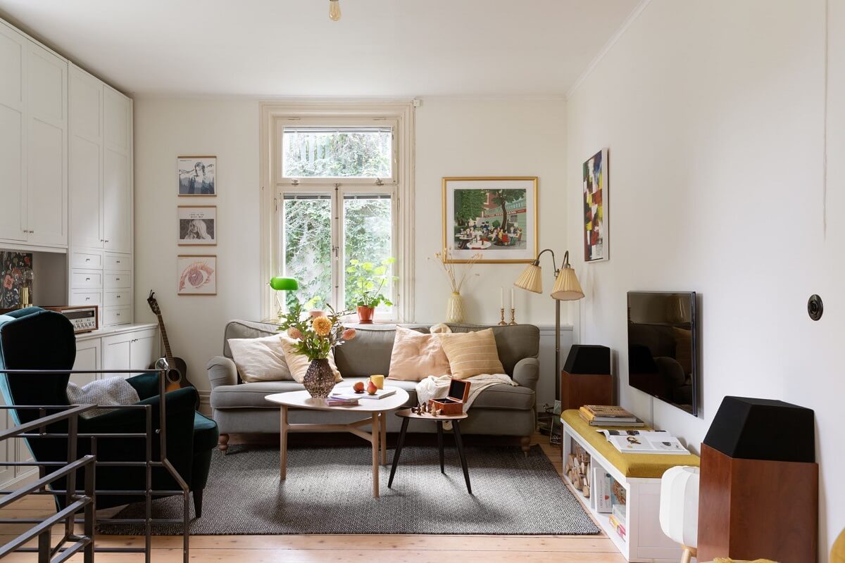 A Swedish Duplex with a Unique Wood and Pastel Colored Kitchen 11 light scandi living room