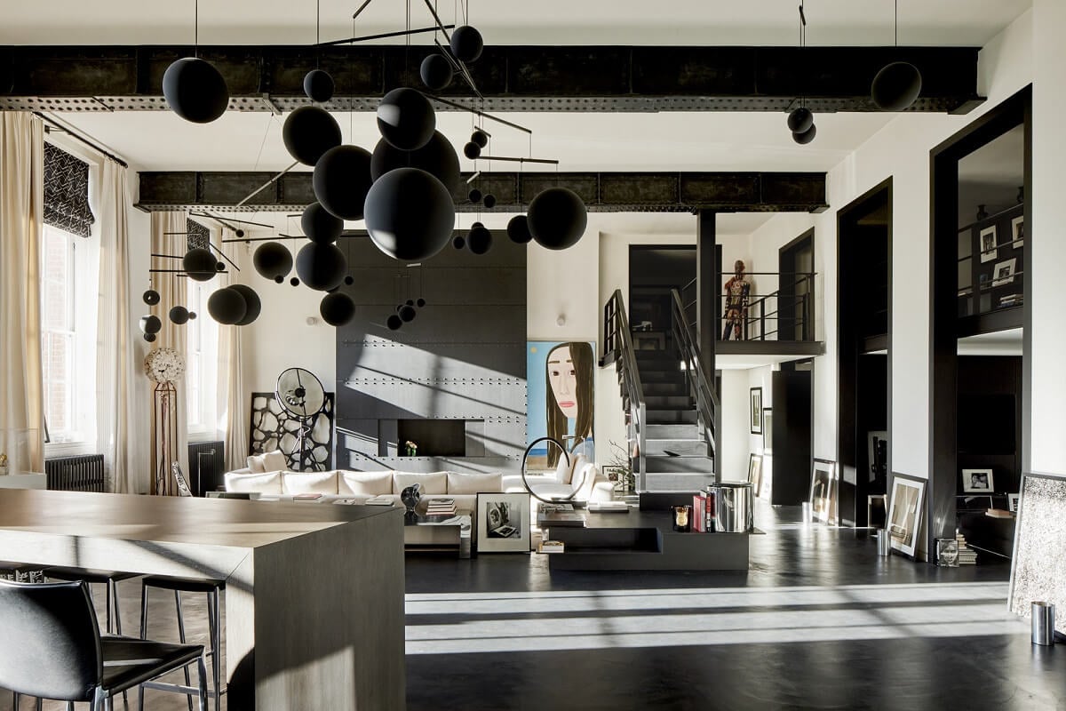 A Monochrome London Loft Filled with Art 2 living space monochrome loft apartment london nordroom