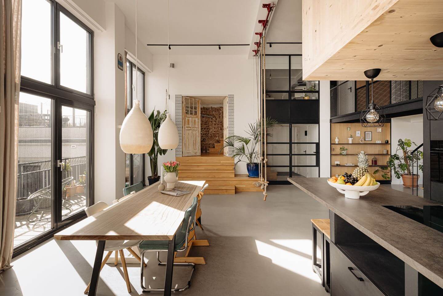 A Modern Loft-Style School Conversion in Amsterdam 5 loft living space with plywood accents