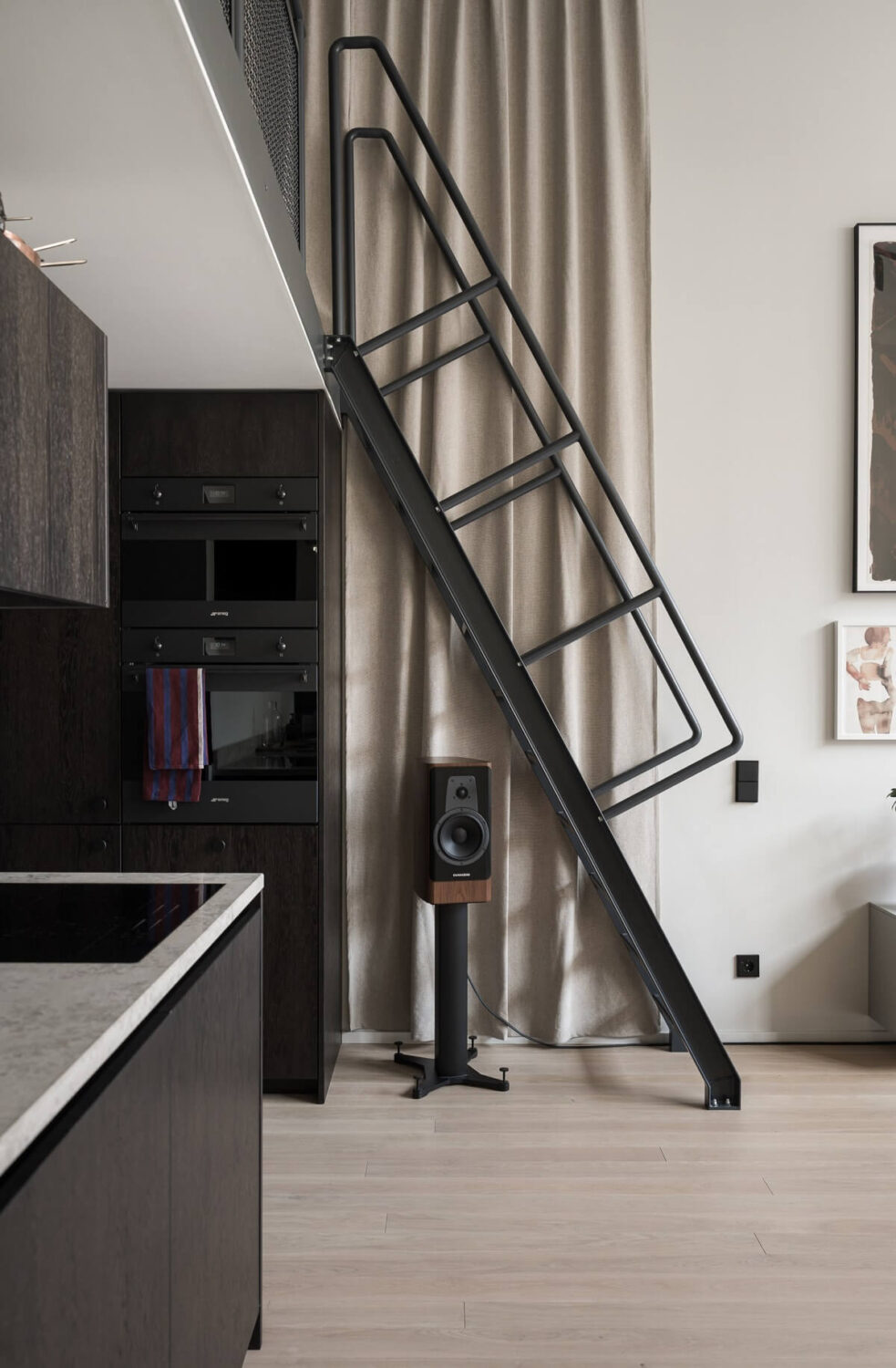 A Monochrome Loft with High Ceilings and Art 30 loft staircase