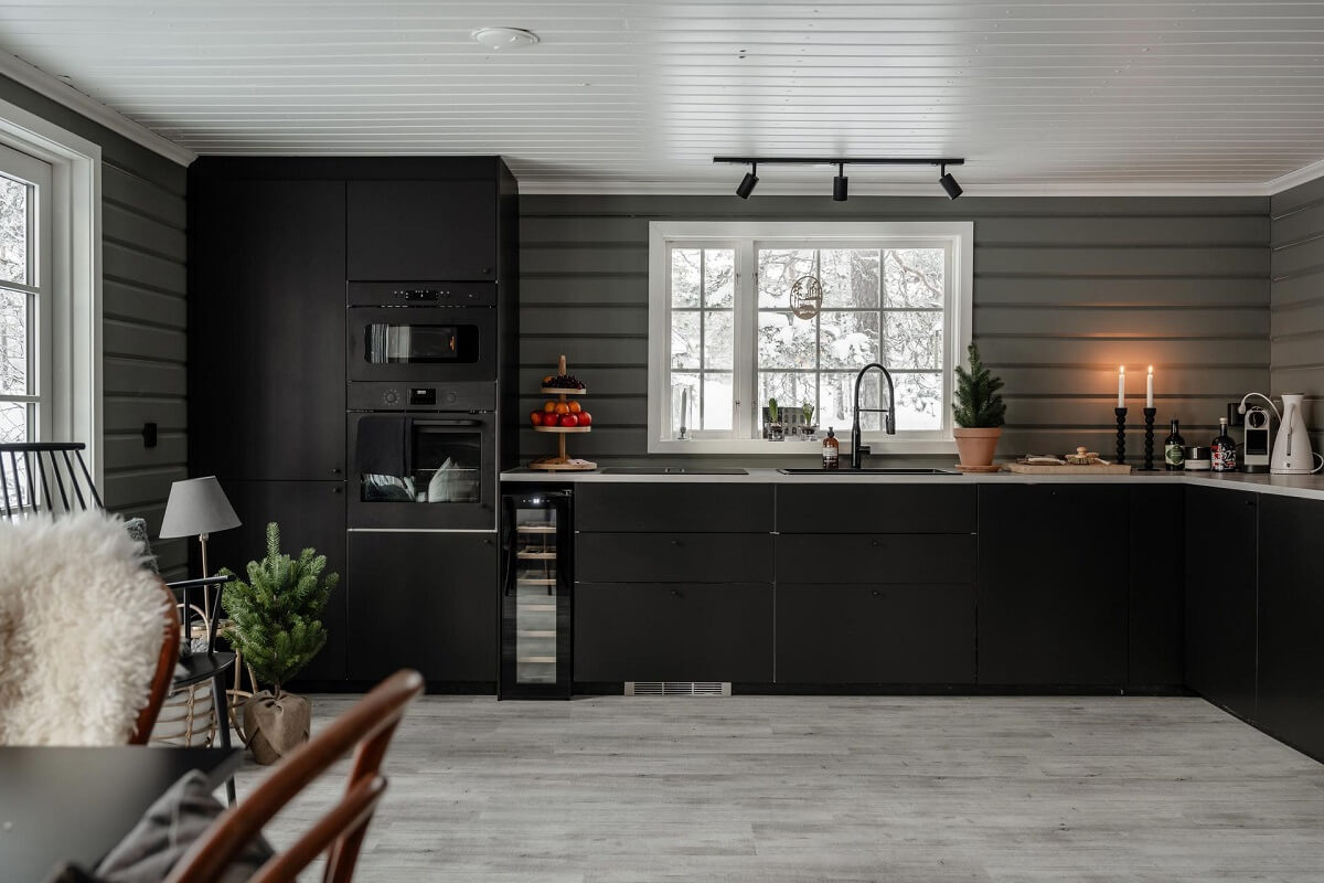 A Gray Swedish Log House Decorated for Christmas 9 log house kitchen